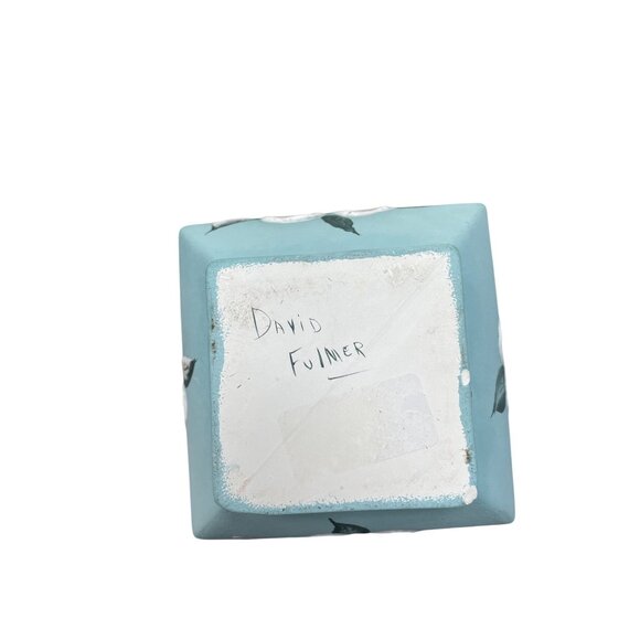 Hand-Painted David Fulmer green white Ceramic Floral Lidded Jar Vase SKU 9312 - Picture 9 of 10